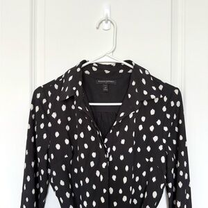 Banana Republic Black and White Polka Dot Long Sleeve Shirt Dress with Belt